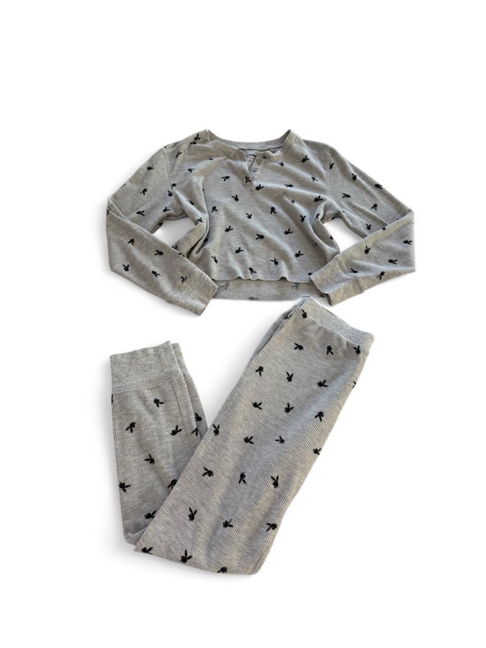 Playboy Grey Waffle Knit Pajama Set